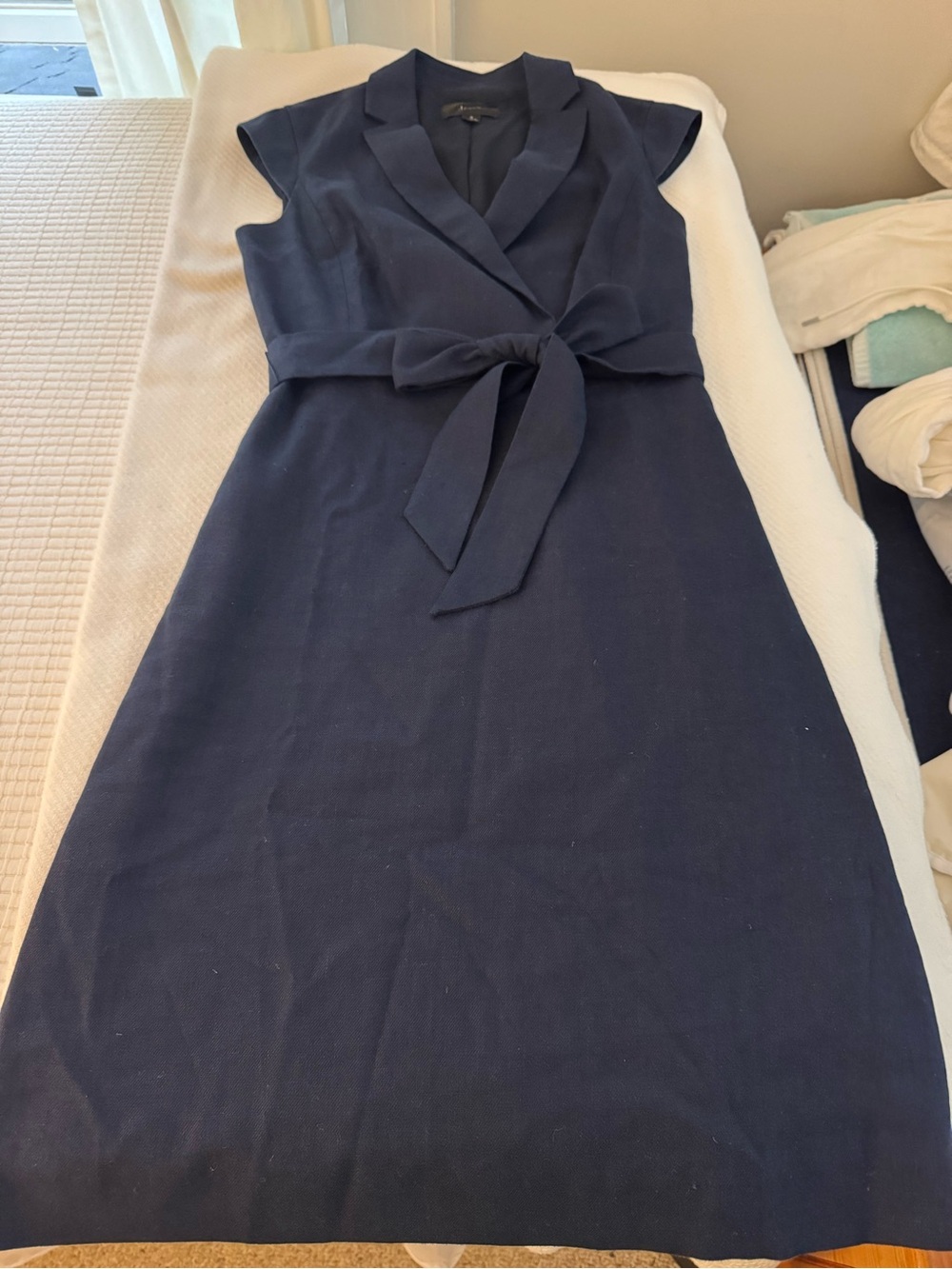 Navy faux wrap Linen blend dress